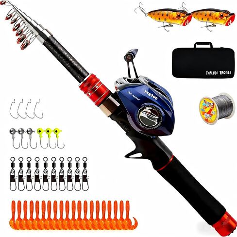 Telescopic Fishing Rod and Reel Combos, Carbon Fiber Fishing Rod with Stainless Steel Baitcasting Reel Portable Fishing Pole Reel Combo for Travel Saltwater Freshwater in Saudi Arabia