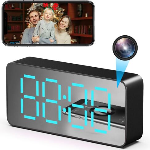 Hidden Camera Clock 1080P HD Wireless Spy Camera for Home Security,WiFi Mini Nanny Cam with Night Vision,Motion Detection,Remote Live Stream in Saudi Arabia