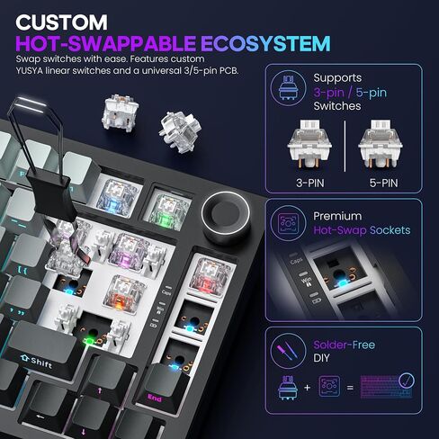 RASSE Mechanical Keyboard, Gaming Keyboard with Media Knob, Hot-Swappable Custom Keyboard Compact 75% Layout, Side-Printed PBT Keycaps, Tri-Mode Bluetooth/2.4G/USB-C for PC Mac Laptop in Saudi Arabia