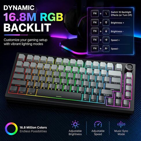 RASSE Mechanical Keyboard, Gaming Keyboard with Media Knob, Hot-Swappable Custom Keyboard Compact 75% Layout, Side-Printed PBT Keycaps, Tri-Mode Bluetooth/2.4G/USB-C for PC Mac Laptop in Saudi Arabia