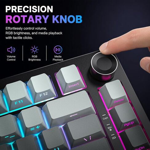 RASSE Mechanical Keyboard, Gaming Keyboard with Media Knob, Hot-Swappable Custom Keyboard Compact 75% Layout, Side-Printed PBT Keycaps, Tri-Mode Bluetooth/2.4G/USB-C for PC Mac Laptop in Saudi Arabia