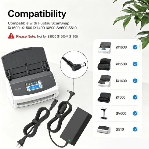 16V Adapter for Fujitsu ScanSnap iX500 Scanner, Compatible with Fujitsu iX1400 iX500 iX1600 S500 S510M S500M SV600 S510 P/N PA03656-B005 PA03656-B205 Document Scanner Power Supply Cord in Saudi Arabia
