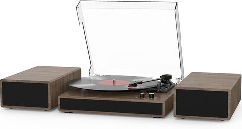 Vinyl Record Player with Dual Stereo Bookshelf Speakers Vintage Turntable with Bluetooth Wireless Playback Belt Drive 3-Speed Playback Record Player Support RCA Out Auto Stop in Saudi Arabia