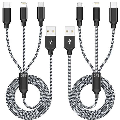 Short 3 in 1 Multi Charging Cable 2ft 2Pack,MFi Certified fast charger cord in Saudi Arabia