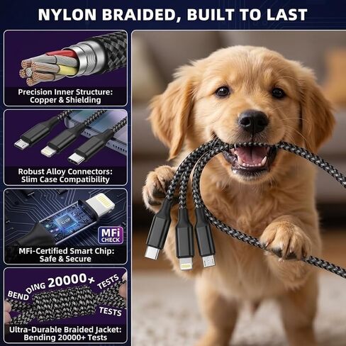 Short 3 in 1 Multi Charging Cable 2ft 2Pack,MFi Certified fast charger cord in Saudi Arabia