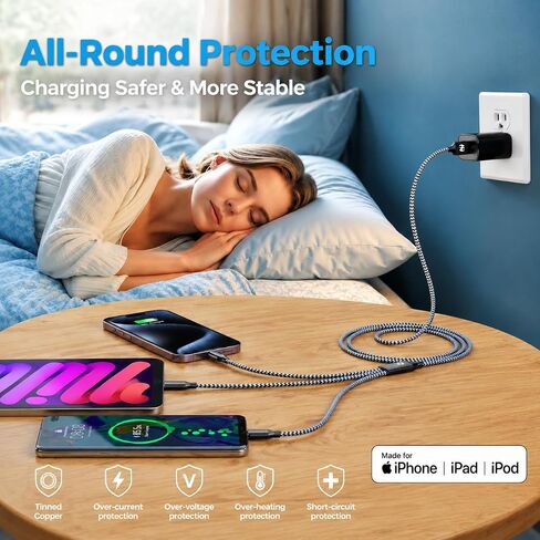 Short 3 in 1 Multi Charging Cable 2ft 2Pack,MFi Certified fast charger cord in Saudi Arabia
