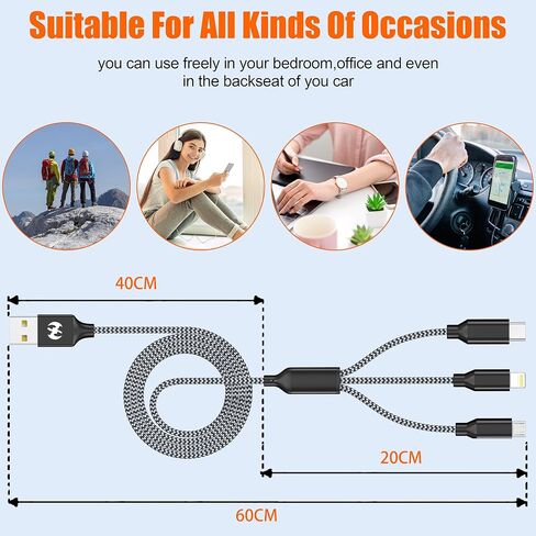 Short 3 in 1 Multi Charging Cable 2ft 2Pack,MFi Certified fast charger cord in Saudi Arabia