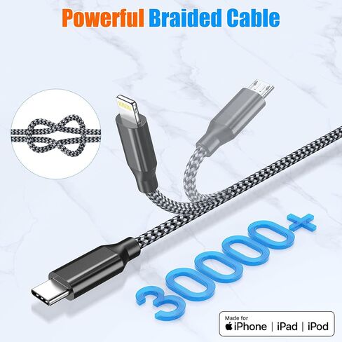 Short 3 in 1 Multi Charging Cable 2ft 2Pack,MFi Certified fast charger cord in Saudi Arabia