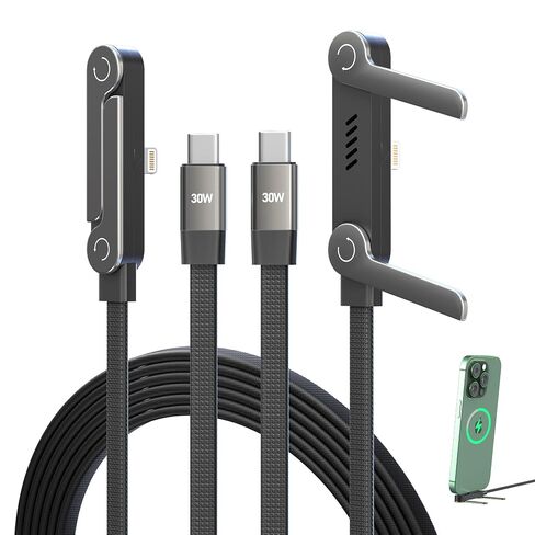 2-in-1 Invisible Holder Charger Cable, 30W PD Fast Charging Sideways Cord with Built-in Phone Stand, 90 Degree USB-C to Lightning Cable for iPhone 14/13/12/11/X/XR, iPad (2Pack) in Saudi Arabia