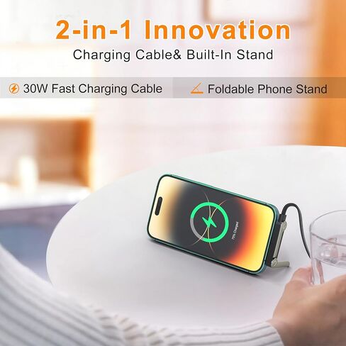 2-in-1 Invisible Holder Charger Cable, 30W PD Fast Charging Sideways Cord with Built-in Phone Stand, 90 Degree USB-C to Lightning Cable for iPhone 14/13/12/11/X/XR, iPad (2Pack) in Saudi Arabia