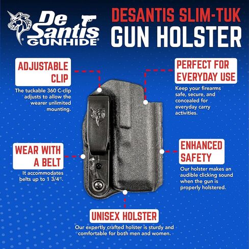 DeSantis Slim-Tuk IWB Conceal Carry Holster - Concealed Carry Appendix Holster Made with Kydex, Fits the H&K CC9 w/or w/Out Red Dot - Ambidextrous, Black in Saudi Arabia