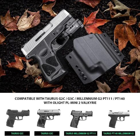 WARRIORLAND Taurus G2C / G3C Olight PL-Mini 2 Valkyrie Holster OWB Kydex Made Optic Cut: Taurus G2C / G3C / Millennium G2 PT111 / PT140 w/PL-MIN 2, Outside Waistband Carry, Adj. Ride Height, Right in Saudi Arabia