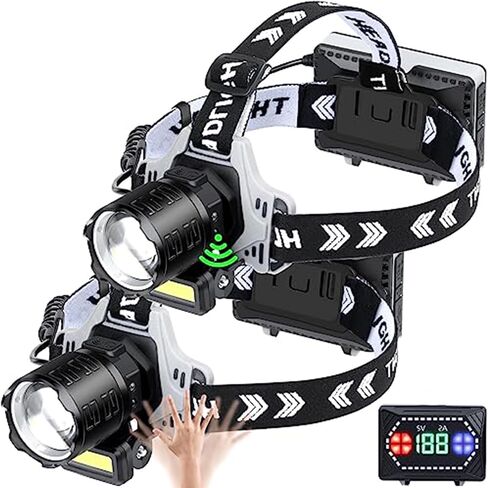 LED Headlamp Rechargeable 1000 Lumens Super Bright with 10 Modes & Motion Sensor, 2 Pack Head Lamp with Zoomable, IPX7 Waterproof, 135°Adjustable for Outdoor Hiking Camping in Saudi Arabia