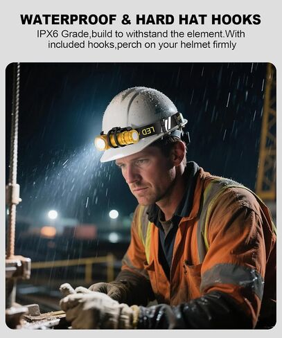 High Lumens LED Rechargeable Headlamp for Adults - Hard Hat Light Running Head Lamp with Red Light, Magnet, 180° Tilt, 7 Modes, Detachable Flashlight & Headband, Outdoor, Emergency 1PC,Gold in Kuwait