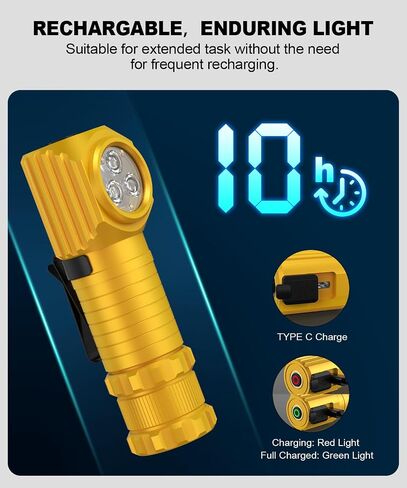 High Lumens LED Rechargeable Headlamp for Adults - Hard Hat Light Running Head Lamp with Red Light, Magnet, 180° Tilt, 7 Modes, Detachable Flashlight & Headband, Outdoor, Emergency 1PC,Gold in Kuwait