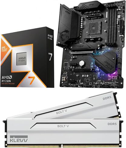 Micro Center CPU Motherboard Memory Combo: AMD Ryzen 7 9850X3D CPU Processor + ASUS TUF Gaming B850-E Motherboard + KLEVV Bolt V DDR5 32GB (2x16GB) 6400MHz CL30 Ram Memory White in Kuwait