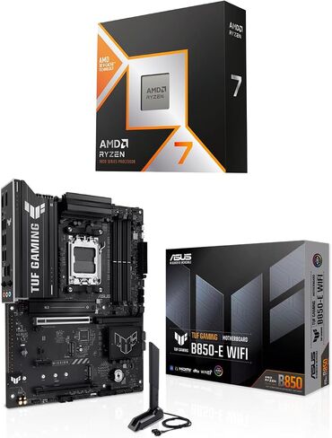 Micro Center CPU Motherboard Memory Combo: AMD Ryzen 7 9850X3D CPU Processor + ASUS TUF Gaming B850-E Motherboard + KLEVV Bolt V DDR5 32GB (2x16GB) 6400MHz CL30 Ram Memory White in Kuwait