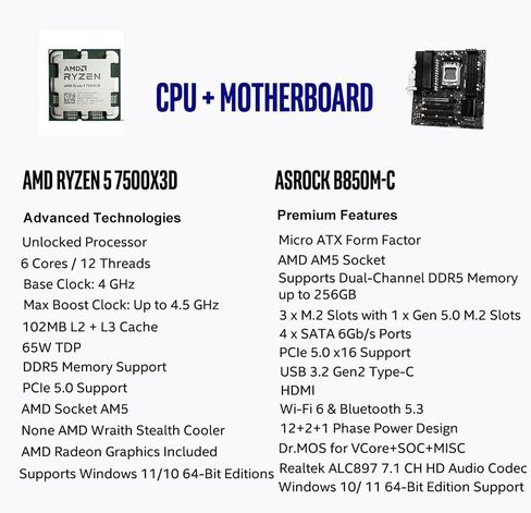 MICRO CENTER AMD Ryzen 5 7500X3D Processor with ASRock B850M-C Motherboard in Kuwait