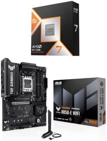 Micro Center CPU Motherboard Memory Combo: AMD Ryzen 7 9850X3D CPU Processor + ASUS TUF Gaming B850-E Motherboard + KLEVV Urbane V RGB DDR5 32GB 6000MHz CL30 Ram Memory White in Kuwait