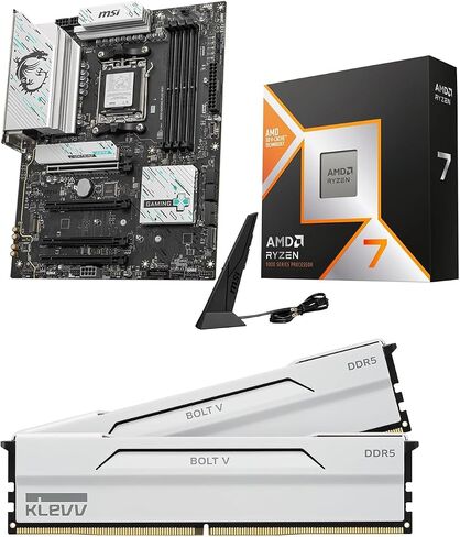 Micro Center CPU Motherboard Memory Combo: AMD Ryzen 7 9800X3D CPU Processor + MSI B850 Gaming Plus WiFi Motherboard + KLEVV Bolt V DDR5 32GB (2x16GB) 6000MHz CL28 Desktop Ram Memory White in Kuwait