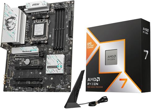 Micro Center CPU Motherboard Memory Combo: AMD Ryzen 7 9800X3D CPU Processor + MSI B850 Gaming Plus WiFi Motherboard + KLEVV Bolt V DDR5 32GB (2x16GB) 6000MHz CL28 Desktop Ram Memory White in Kuwait