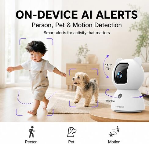 2.5K 4MP Indoor Security Camera for Baby and Pet, WiFi Camera with 355° Pan/Tilt, Human & Pet Detection, Auto Tracking, Night Vision, Two-Way Audio and Privacy Mode in Saudi Arabia