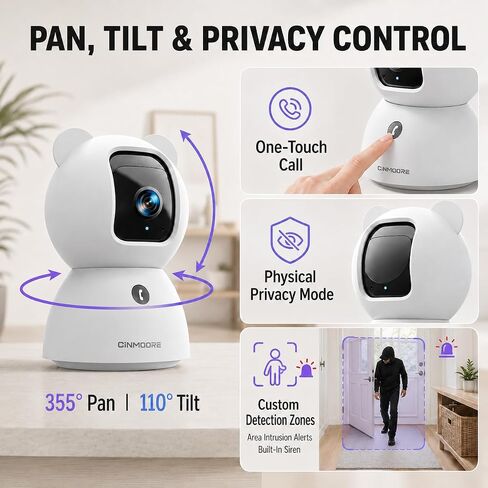 2.5K 4MP Indoor Security Camera for Baby and Pet, WiFi Camera with 355° Pan/Tilt, Human & Pet Detection, Auto Tracking, Night Vision, Two-Way Audio and Privacy Mode in Saudi Arabia