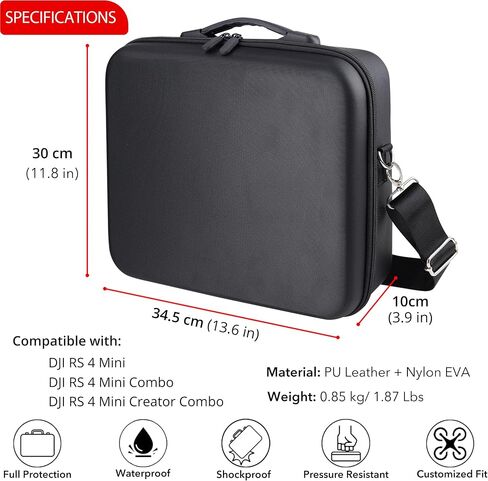 RS 4 Mini Carrying Case, Waterproof Portable PU leather Storage Shoulder Bag Travel Case for DJI RS 4 Mini Creator Combo Gimbal Lightweight Stabilizer & Accessories in Saudi Arabia