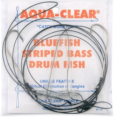 Aqua-Clear Hi-Lo Bluefish Wire Rig 3/0 Hooks, Bluefish Striped Bass Drum Rig, 45 lb Surflon Black Wire Leader, Saltwater Surf Fishing Tackle in Saudi Arabia