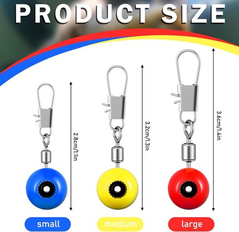 150 Pcs Fishing Line Sinker Slides Fishing Float Connector Rolling Swivels with Interlock Snaps for Catfish Carp Bass, Red Yellow Blue Color Coded 3 Sizes (Large, Medium, Small) in Saudi Arabia