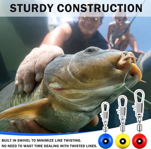 150 Pcs Fishing Line Sinker Slides Fishing Float Connector Rolling Swivels with Interlock Snaps for Catfish Carp Bass, Red Yellow Blue Color Coded 3 Sizes (Large, Medium, Small) in Saudi Arabia