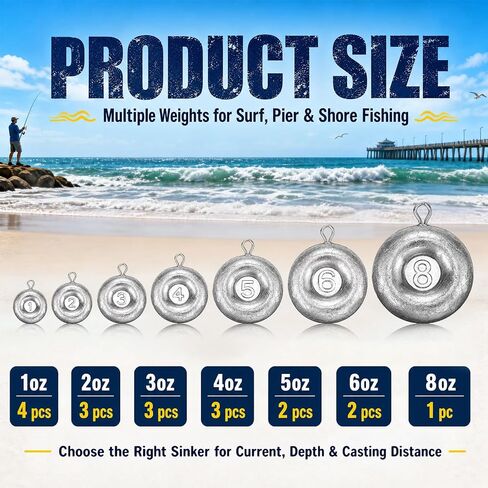 18-Piece Disc Fishing Sinkers Kit, 1-8 oz Flat No-Roll Weights in Saudi Arabia