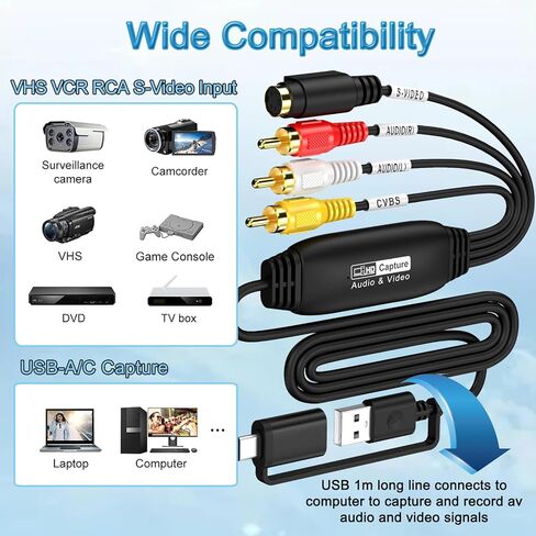 VHS VCR RCA إلى محول رقمي، VHS VCR إلى USB 2.0 جهاز التقاط الفيديو in Kuwait