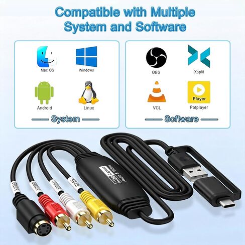 VHS VCR RCA إلى محول رقمي، VHS VCR إلى USB 2.0 جهاز التقاط الفيديو in Kuwait