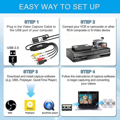 VHS VCR RCA إلى محول رقمي، VHS VCR إلى USB 2.0 جهاز التقاط الفيديو in Kuwait
