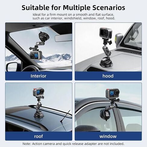 Walking Way Suction Cup Camera Mount, Metal Vacuum Cup for Car Windshield Window Boats for GoPro Hero 13/12/11, DJI Osmo Action 6/5 Pro/4, Procket 3/4, Insta360 X5/X4/X3, with Ball Head Magic Arm in Saudi Arabia