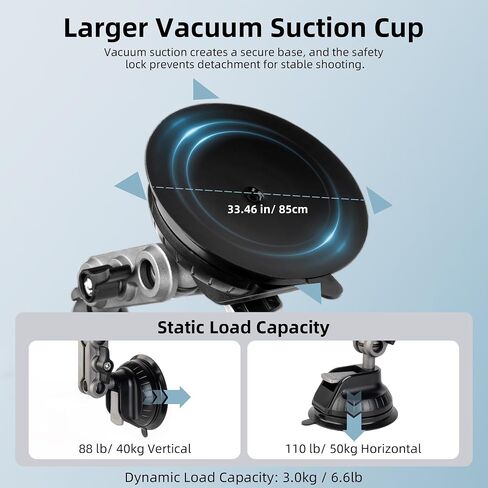 Walking Way Suction Cup Camera Mount, Metal Vacuum Cup for Car Windshield Window Boats for GoPro Hero 13/12/11, DJI Osmo Action 6/5 Pro/4, Procket 3/4, Insta360 X5/X4/X3, with Ball Head Magic Arm in Saudi Arabia