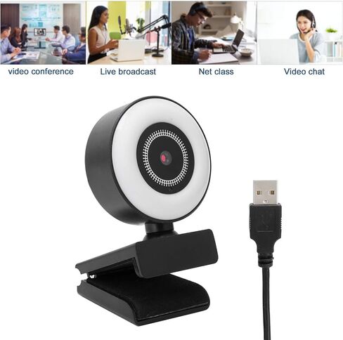 Webcam with Light Built - in Microphone, 1080P HD Live Streaming Webcam for Computer, Plug and Play USB Camera with Auto Focus for YouTube OBS Zoom Video Conferencing in Kuwait