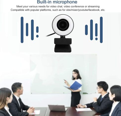 Webcam with Light Built - in Microphone, 1080P HD Live Streaming Webcam for Computer, Plug and Play USB Camera with Auto Focus for YouTube OBS Zoom Video Conferencing in Kuwait