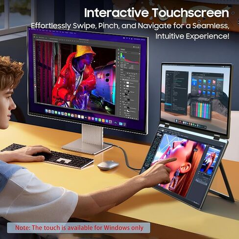 wisecoco 13.3'' Dual Touch Screen OLED Triple Monitor IPS FUD 1080P USB-C HDMI HDR Secondary Display Foldable Laptop PC Gaming Monitor 100% sRGB Windows Mac Android Plug&Play Flip S3+ in Saudi Arabia