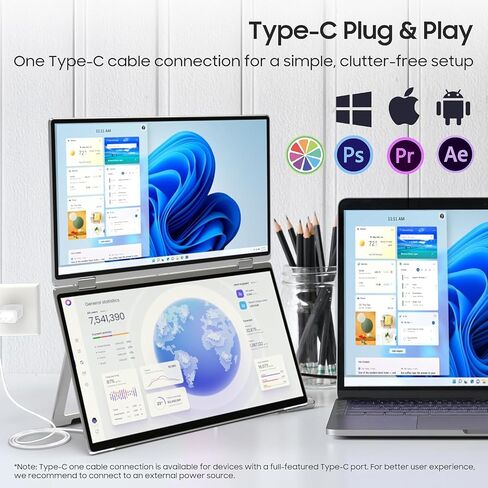 wisecoco 13.3'' Dual Touch Screen OLED Triple Monitor IPS FUD 1080P USB-C HDMI HDR Secondary Display Foldable Laptop PC Gaming Monitor 100% sRGB Windows Mac Android Plug&Play Flip S3+ in Saudi Arabia