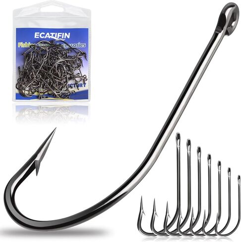 100PCS Saltwater Fishing J Hooks, O'Shaughnessy Fishing Hooks Stainless Steel, Long Shank Fishing Hooks for Sea Bass Striper Cod Bluefish Catfish Snapper, Size #1#2#4#6 1/0-3/0 in Saudi Arabia