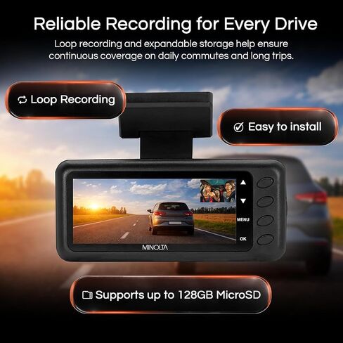 Minolta MNCD340WN 2View Dash Camera 1080P HD w/Interior Cam (Black) in Saudi Arabia