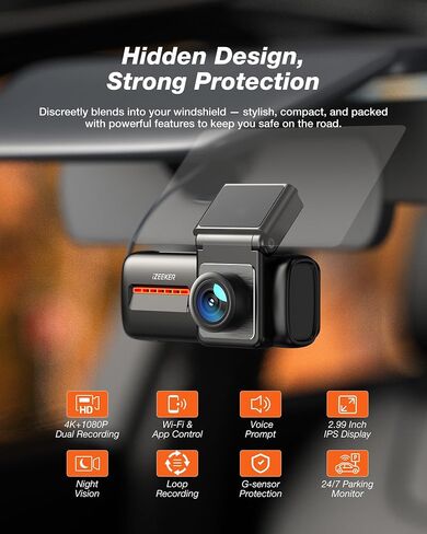 iZEEKER 4K Dash Cam Front and Rear, 4K+1080P Wireless Dash Camera for Cars in Saudi Arabia