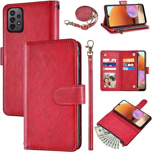 Wallet Case for Samsung Galaxy A17 5G/4GA with Wrist Strap and Shoulder Strap PU Leather Flip Stylish 6+ Card Holder Stand Cash Pocket Cell Accessories Phone Cover for A 17 17A Women Men Brown in Saudi Arabia
