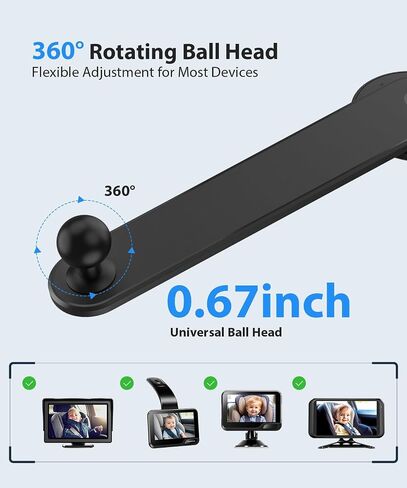 LUCKVIEW 17mm Ball Mount for Baby Car Camera - Adjustable Bendable Monitor Stand with Strong Adhesive Base, 360° Rotation, Fits Car Seat Monitor/Backup Camera/Dash Cam, Easy Install in Saudi Arabia