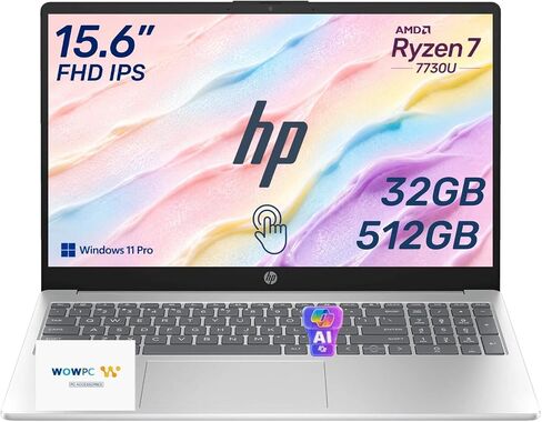 HP 2026 Edition Business Laptop, 15.6" FHD IPS Touchscreen, AMD Ryzen 7 7730U 8-Core 16-Thread Processor for Multitasking, 32GB RAM, 512GB SSD, Numeric Keypad, Camera Privacy Shutter, Windows 11 in Saudi Arabia