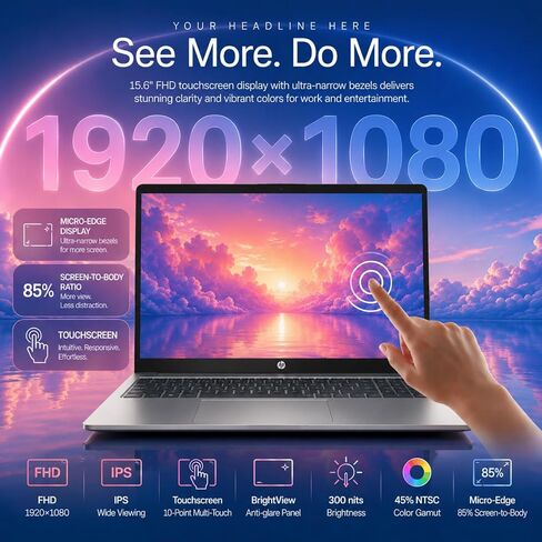 HP 2026 Edition Business Laptop, 15.6" FHD IPS Touchscreen, AMD Ryzen 7 7730U 8-Core 16-Thread Processor for Multitasking, 32GB RAM, 512GB SSD, Numeric Keypad, Camera Privacy Shutter, Windows 11 in Saudi Arabia