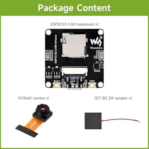 Waveshare ESP32-S3 AIoT Camera Development Board, Integrated Audio Input and Output Module, Supports Connecting External Display, Image Capture & Recognition and AI Speech Interaction Support, OV3660 in Kuwait