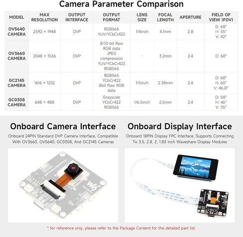 Waveshare ESP32-S3 AIoT Camera Development Board, Integrated Audio Input and Output Module, Supports Connecting External Display, Image Capture & Recognition and AI Speech Interaction Support, OV3660 in Kuwait